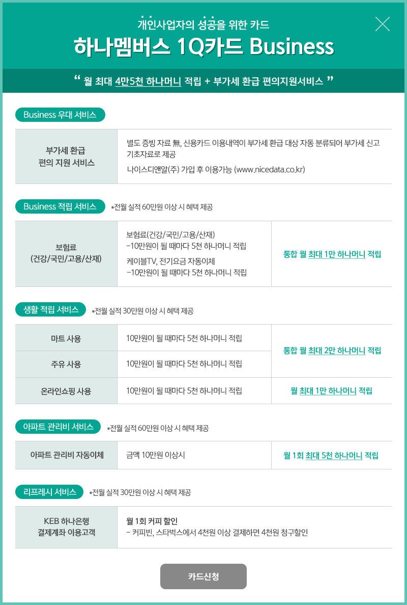 하나멤버스 1Q카드 Buiness 카드