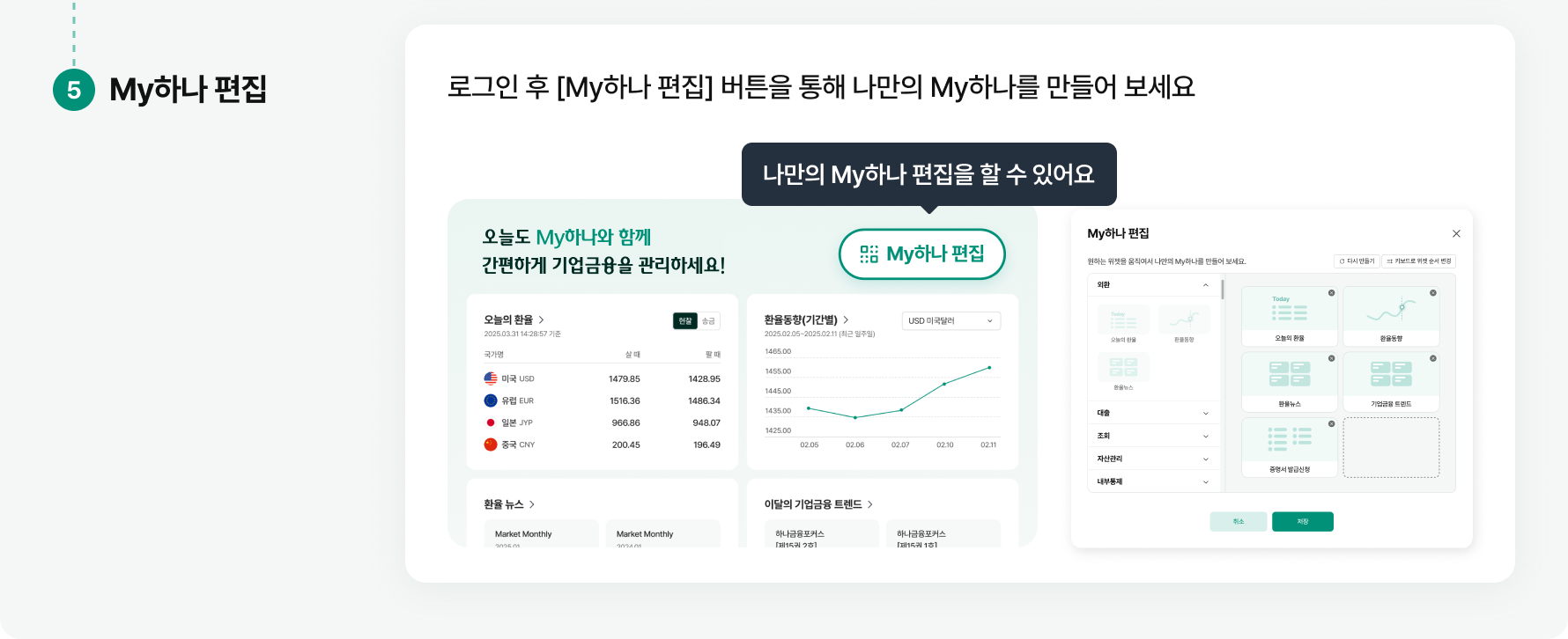 5. My하나 편집 (상세 내용은 바로 아래 텍스트를 참조하세요)